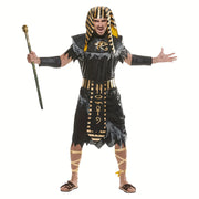 Halloween Black Egyptian Pharaoh Men'S Costume Adult Historical King Of Egypt Outfit Headpiece Cosplay Cloth