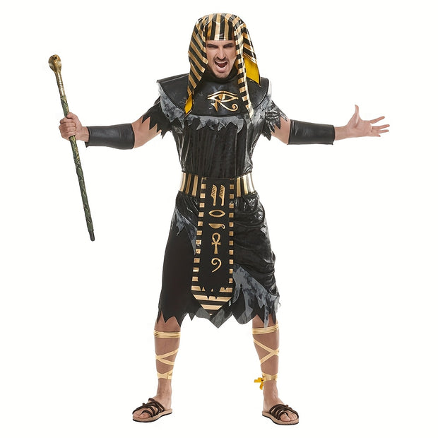 Halloween Black Egyptian Pharaoh Men'S Costume Adult Historical King Of Egypt Outfit Headpiece Cosplay Cloth