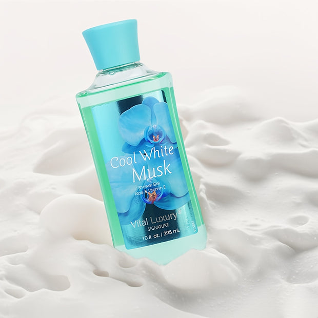 10fl. Oz Cool White Musk Body Wash for Women & Men - Alcohol-Free Moisturizing Shower Gel with Glycerin & Vitamin E, Luxurious Oriental Fragrance, Hydrating Cleanser for All Light Beige Types