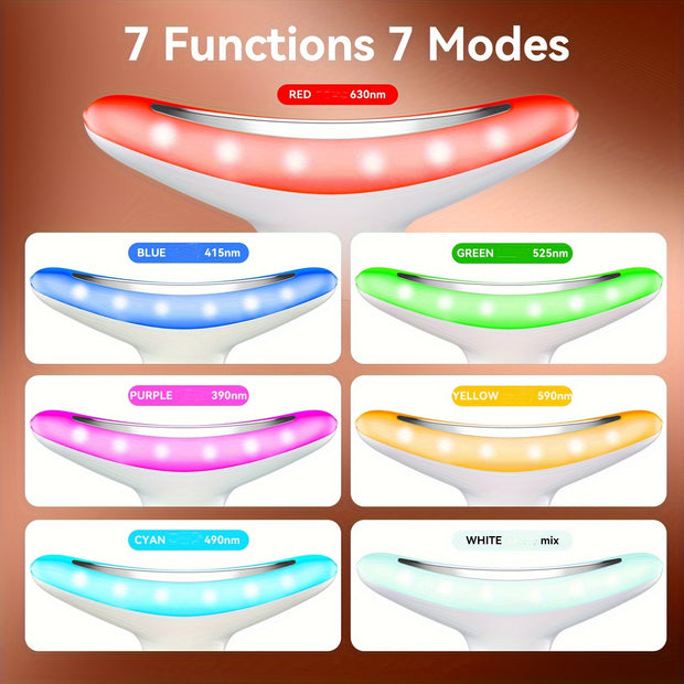 LED Face-Lifting Device, 7 Color Led Face massage Device, Lifting and Firming Facial Massage Device, 4 in 1 Face Massager, Face Neck Massager for Daily Skin Care Routine, Facial Massager Skin Care Tool