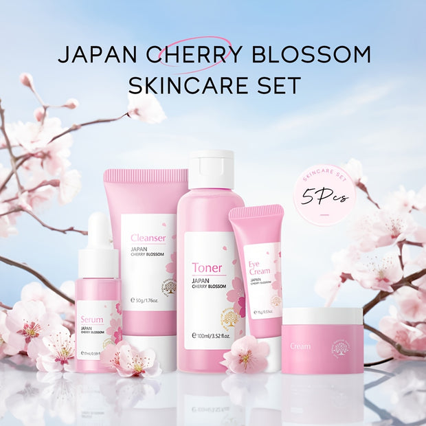 Skin Care Set, Cherry Blossom Skin Care Sets & Kits, Skin Care For Teenage Girls Gift Set With Cleanser, Toner, Serum, Eye Cream, Facial Cream, Facial Skin Care Sets & Kits For Teenage Girls Women