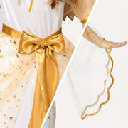 SYNCFUN Halloween Angel Costume for Girls - Golden & White Polyester Dress with Wings, Belt, and Tulle Skirt for Halloween RolePlay Themed Parties, Halloween Costume, Halloween Party Attire, Decorative Belt, Smooth Texture Fa