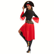 Halloween Costume Makeup Dance Red Pirate Dress Adult Women's Halloween Carnival Pirate Performance Clothes + Belt + Hat