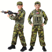 GINMIC Tactical Army Costume for Boys & Girls - Realistic Camouflage Vest with MOLLE Webbing, Pistol & Med Kit, Halloween & Christmas Outfit, Durable Polyester, Boy Costume, Best for Christmas