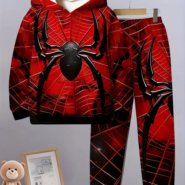 Boys' Creative Game Spider Hero 3D Digital Print Kids Set with Loose-Fit Casual Hoodie and Pants, Perfect for Outdoor