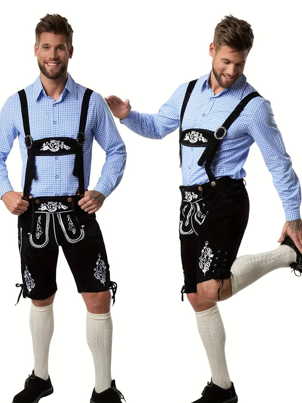 Black Adjustable Beer Festival Overalls - Munich Style Halloween Oktoberfest Men's Suspenders Workwear, Perfect for Parties and Costume Events, Party Outfit, Festive Attire, Casual Workwear, Hand Wash Only, Nonstretch Fabric,