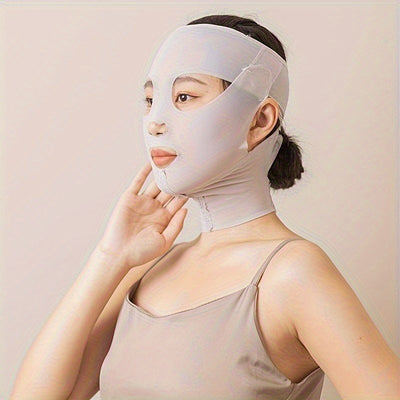 [Unisex Cooling V-Face Mask] LIGHTE SECRETE V-Face Mask, Breathable Mesh Fabric, Cooling Effect, Unisex, Facial Lifting, Wrinkle Reduction, No Alcohol, Facial Training Band, Gray/ White, Premium Aesthetic