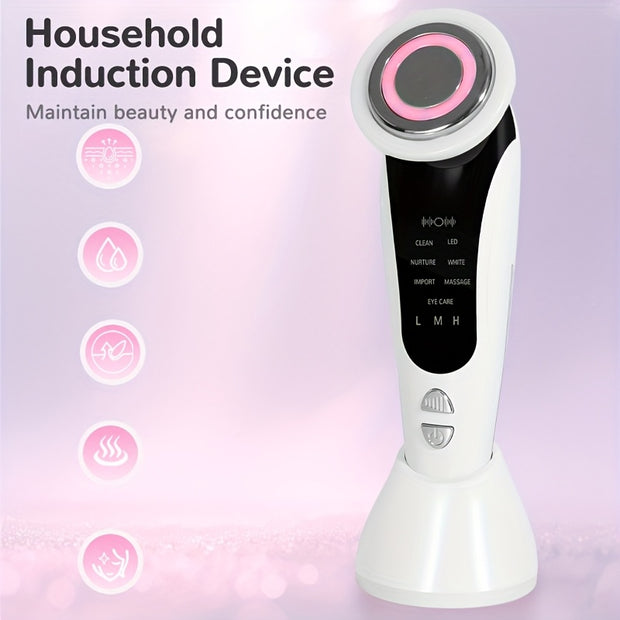 7-in-1 Facial and Neck Massager with USB-Powered, LCD Modes (Cleanse/Care/Massage), Portable Light Beige Care Device for, Collagen Boost, Pore Tightening - Home & Travel Beauty Tool, Ideal Gift for Women & Girls, Facial Massa