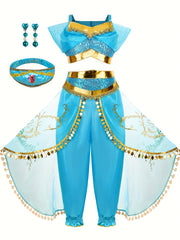 Girls' Elegant Princess Dress Up Costume - Formal Party Outfit with V-Neck, Flared Skirt, for Halloween, Christmas, Birthday - Fancy Dresses for Toddlers & Kids (Easy-to-Wear Party Attire), Princess Dresses for Girls, Kids Ev