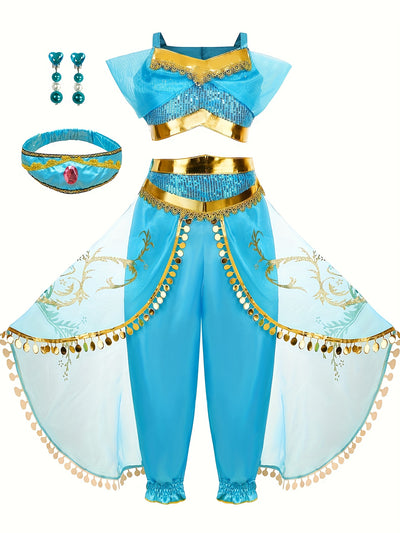 Girls' Elegant Princess Dress Up Costume - Formal Party Outfit with V-Neck, Flared Skirt, for Halloween, Christmas, Birthday - Fancy Dresses for Toddlers & Kids (Easy-to-Wear Party Attire), Princess Dresses for Girls, Kids Ev