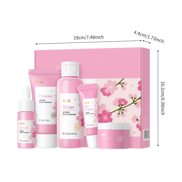 Skin Care Set, Cherry Blossom Skin Care Sets & Kits, Skin Care For Teenage Girls Gift Set With Cleanser, Toner, Serum, Eye Cream, Facial Cream, Facial Skin Care Sets & Kits For Teenage Girls Women