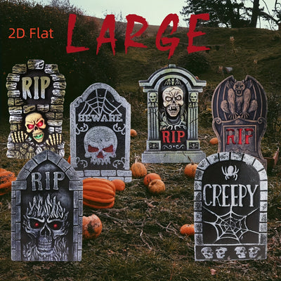 2D Flat Halloween Garden Decoration, Tombstone Shape RIP Scary Skull Pattern Demon Vampire, Halloween Party Decoration, Create Scary Atmosphere Decoration - Apply Halloween Day Courtyard Path Decoration, 2D Flat