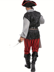 JOYFY Men Pirate Costume, Adult Pirate Shirt Vest Viking Pants Hat Set for Halloween Themed Parties