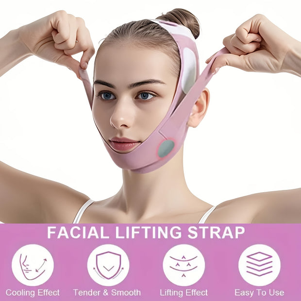 1pc Reusable V-shaped Lifting Facial Mask - Pink Face Band, Used To Reduce Double Chin, Tighten Face And Prevent Sagging | Ultra-thin Comfortable Summer Wear, With Cooling Function, Face Slimming Tools | Tight Fit Design | Co