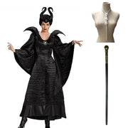 2025 Disney Maleficent Dark Lord Queen Costume for Adults - Officially Inspired Halloween Costume with Staff Accessory, Elegant Black & White Gothic Outfit with Intricate Details, Comfortable Performance Costume for Cosplay,