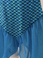 Mermaid Princess Dress with Fish Scale Print, Featuring Flutter Sleeves And a Strap Design, Perfect for Princess Parties And As a Gift for Festivals.