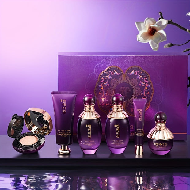 6pcs Korean and American Skin Purple Ganoderma Moisturizing Beauty Set Box Hydrating, Moisturizing and Nourishing Skincare Set for Facial Care Gifts for Mothers and Girlfriends Mother's Day Gift