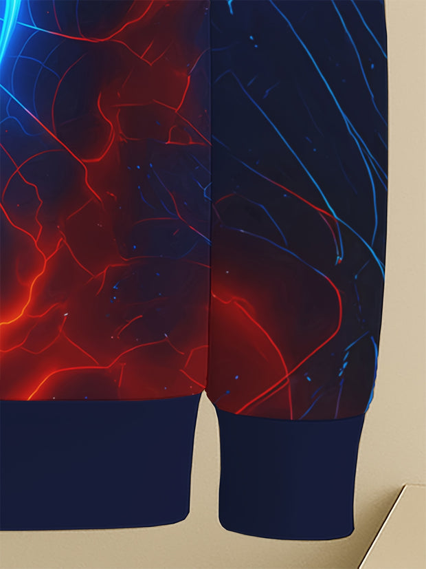 Boys Glow-in-the-Dark Spider Hoodie - Glow-in-the-Dark Spider Graphic, Neon Blue & Red Web Print Pullover Sweatshirt for Kids Ages 5-14, Hooded Superhero for Halloween, Birthday Parties & Everyday Play - Machine Washable Fall