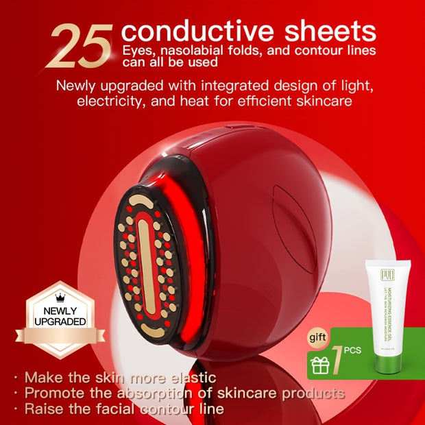 PVD Professional Facial Skincare & Beauty Device - 25-in-1 Multi-Function, 25 Conductive Sheets with Eye/Nasolabial Fold/Contour Lines Treatment, Red Light Relax, Heats Up for Efficient Skincare, USB Rechargeable Handheld Hom