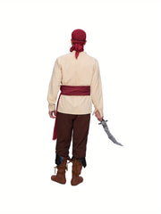 JOYFY Men Pirate Costume, Adult Halloween Costume Renaissance Medieval Viking Pirate Costume for Cosplay