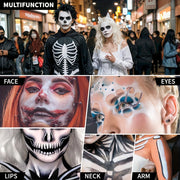 White Water-Soluble Face & Body Paint with Brushes - Halloween Skeleton, Zombie, Vampire & Skull Designs for Christmas, Mardi Gras & Cosplay Parties - Easy Application Paste For