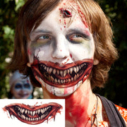 6pcs Horror Clown Fang Temporary Tattoos for Men and Women, Adult Halloween Costume, Terrifying Bloody Monster Big Mouth Sharp Teeth Facial Fake Tattoo Stickers Long-Lasting Waterproof Vampire Zombie Makeup Tattoo Face Decals