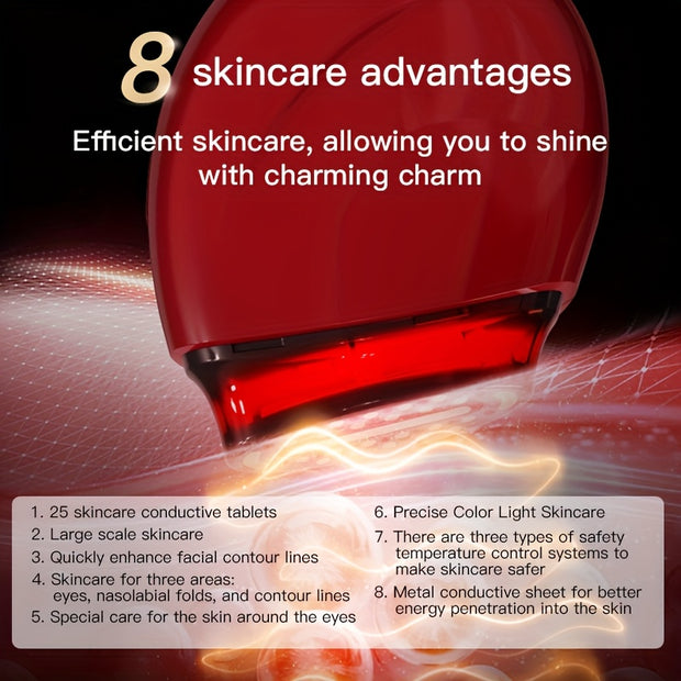 PVD Professional Facial Skincare & Beauty Device - 25-in-1 Multi-Function, 25 Conductive Sheets with Eye/Nasolabial Fold/Contour Lines Treatment, Red Light Relax, Heats Up for Efficient Skincare, USB Rechargeable Handheld Hom