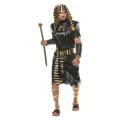 Halloween Black Egyptian Pharaoh Men'S Costume Adult Historical King Of Egypt Outfit Headpiece Cosplay Cloth