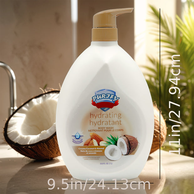 [Ultra-Nourishing Body Wash] WISH Ultra-Nourishing Coconut & Almond Body Wash | 33.8oz/1000ml, Hydrating Formula with Rich Botanicals, Gentle Cleansing for Silky Smooth Skin, Luxurious Tropical Scent, Paraben-Free, Ideal for