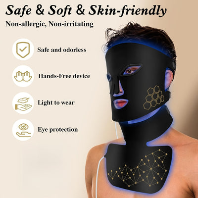 4-Color LED Light Relax Mask with Neck Strap - USB Rechargeable 2000mAh, Bendable Design for Face & Neck, Portable Light Beige Care Tool for Valentine’s Day & Festive Gifts, Stylish Beauty Accessory | Honeycomb Structure, L