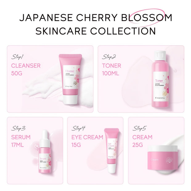 Skin Care Set, Cherry Blossom Skin Care Sets & Kits, Skin Care For Teenage Girls Gift Set With Cleanser, Toner, Serum, Eye Cream, Facial Cream, Facial Skin Care Sets & Kits For Teenage Girls Women