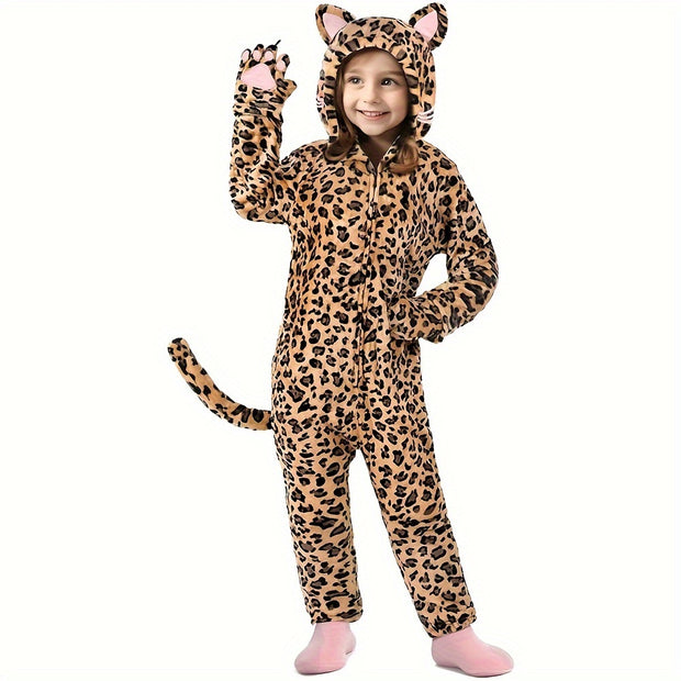 GINMIC Cat Costume For Girls, Leopard Costume, Onesie Brown Leopard Costume For Kids, Halloween Costumes Halloween Christmas Gift