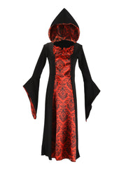A Long Hooded Print Dress for Girls Featuring Exquisite Digital Prints of a Vampire Costume, Perfect for Halloween Parties And Various Festive Celebrations.