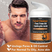 Facial Cleanser: Deep Cleansing, Moisturizing, Oil Control, Unclogs Pores, Suitable for Normal to Oily, Acne Prone Skin