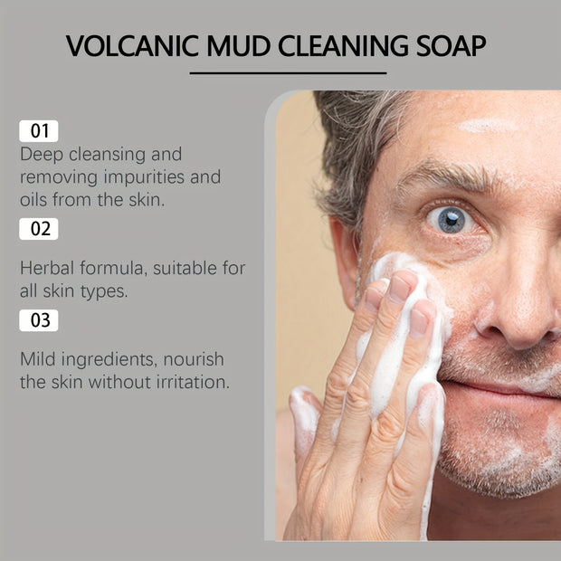 Volcanic Mud Cleansing Soap - 2.12 Oz/60g - Contains Coconut Oil, Deep Cleansing Oil And Dirt, Moisturizing And Hydrating, Makes Blackheads And Pimples Look Less, Valentine'S Day Gift, Local Warehouse