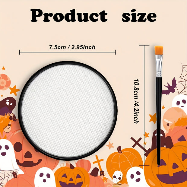 White Water-Soluble Face & Body Paint with Brushes - Halloween Skeleton, Zombie, Vampire & Skull Designs for Christmas, Mardi Gras & Cosplay Parties - Easy Application Paste For