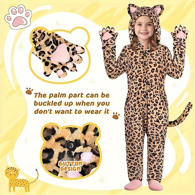 GINMIC Cat Costume For Girls, Leopard Costume, Onesie Brown Leopard Costume For Kids, Halloween Costumes Halloween Christmas Gift