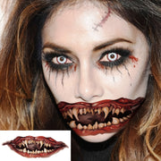 6pcs Horror Clown Fang Temporary Tattoos for Men and Women, Adult Halloween Costume, Terrifying Bloody Monster Big Mouth Sharp Teeth Facial Fake Tattoo Stickers Long-Lasting Waterproof Vampire Zombie Makeup Tattoo Face Decals