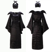 2025 Disney Maleficent Dark Lord Queen Costume for Adults - Officially Inspired Halloween Costume with Staff Accessory, Elegant Black & White Gothic Outfit with Intricate Details, Comfortable Performance Costume for Cosplay,