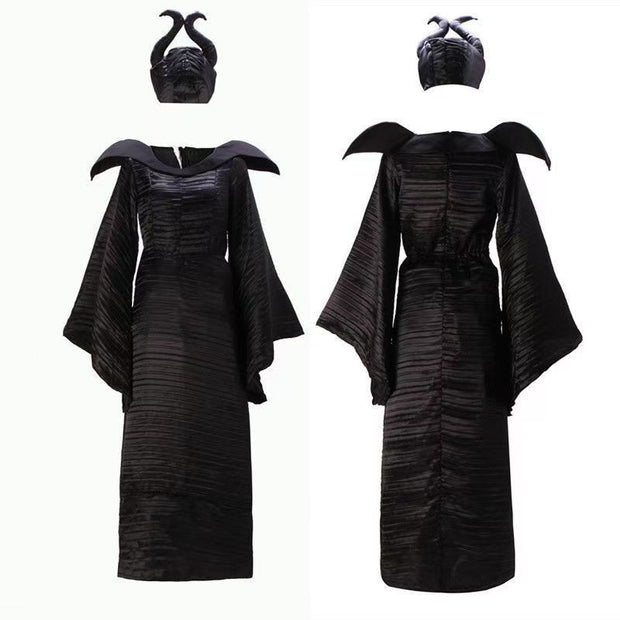 2025 Disney Maleficent Dark Lord Queen Costume for Adults - Officially Inspired Halloween Costume with Staff Accessory, Elegant Black & White Gothic Outfit with Intricate Details, Comfortable Performance Costume for Cosplay,