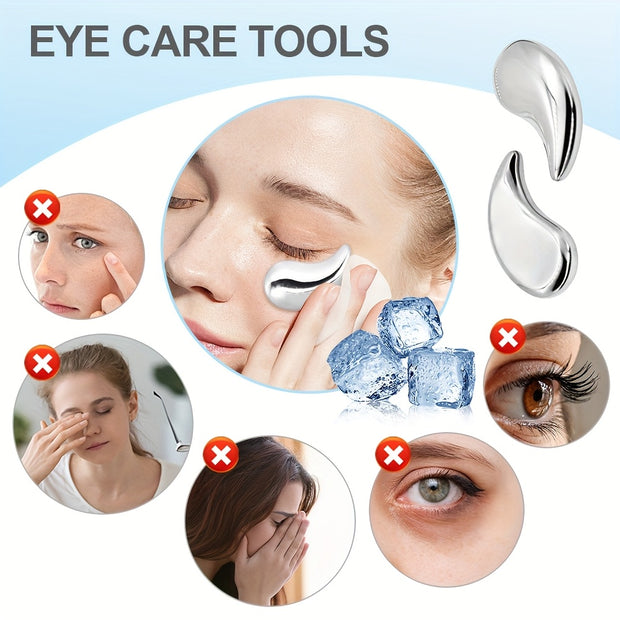 1 Pair Stainless Steel Eye Massagers - Reusable Multi-Purpose Hot & Cold Compress Relax, Portable Gua Sha Facial Massage Tools for Home, Travel, Beauty Shops - No Battery Needed, Holiday & Mother’s Day Gifts