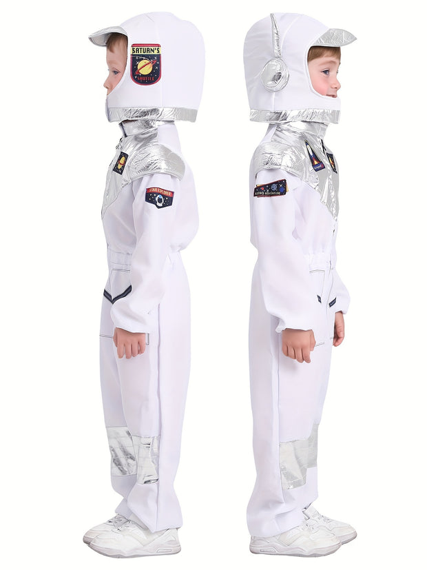 Boys Girls Space Astronaut Jumpsuit & Helmet Set Suitable for Halloween, Carnival, Space-Themed Parties