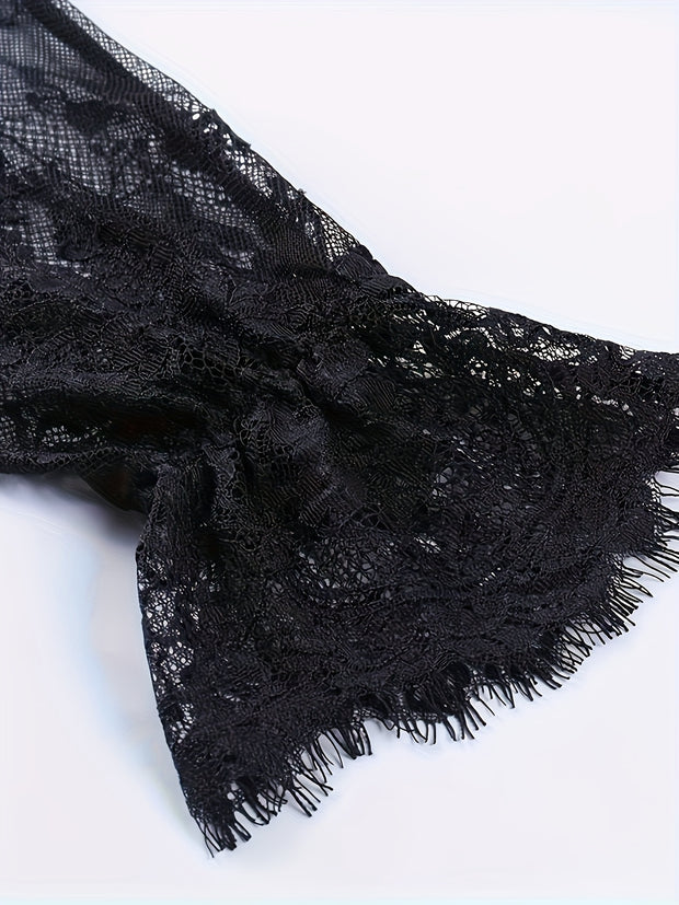 Plus Size, Dark European Hip-Hop Style Contrast Lace Fashion Bustier Flare Sleeve Plus Size Dress