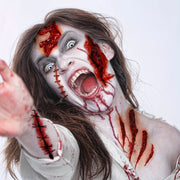 9 Sheets Scary Fake Blood Tattoos - Realistic Bloody Wound Decals with Stitched Wounds, Bleeding Effect & Faux Blood Splatter for Halloween Costume Makeup, Cosplay, Theater - Long-Lasting Waterproof Temporary Tattoos for Adul