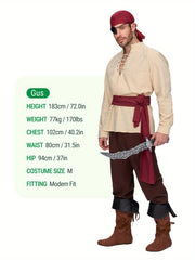 JOYFY Men Pirate Costume, Adult Halloween Costume Renaissance Medieval Viking Pirate Costume for Cosplay