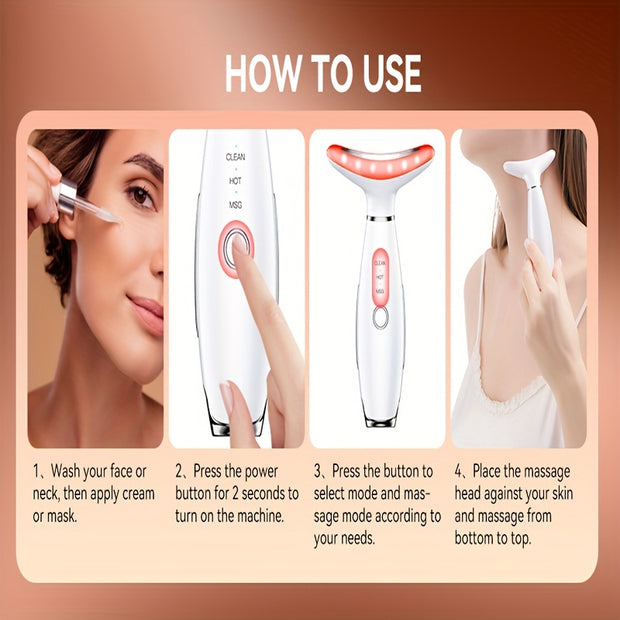 LED Face-Lifting Device, 7 Color Led Face massage Device, Lifting and Firming Facial Massage Device, 4 in 1 Face Massager, Face Neck Massager for Daily Skin Care Routine, Facial Massager Skin Care Tool