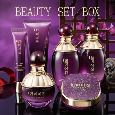 6pcs Korean and American Skin Purple Ganoderma Moisturizing Beauty Set Box Hydrating, Moisturizing and Nourishing Skincare Set for Facial Care Gifts for Mothers and Girlfriends Mother's Day Gift
