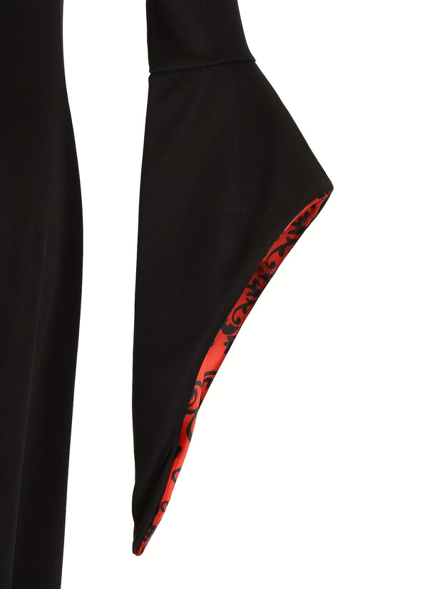 A Long Hooded Print Dress for Girls Featuring Exquisite Digital Prints of a Vampire Costume, Perfect for Halloween Parties And Various Festive Celebrations.