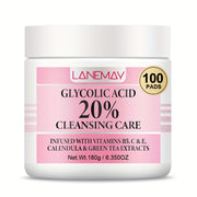LANEMAV Glycolic Acid Facial Cleansing Pads | 100 Count | Hypoallergenic, Infused with Vitamin B5 & E, Calendula & Green Tea Extracts | Deep Pore Unclogging & Oil Control | Suitable for Sensitive Light Beige | Minty Fresh Sce