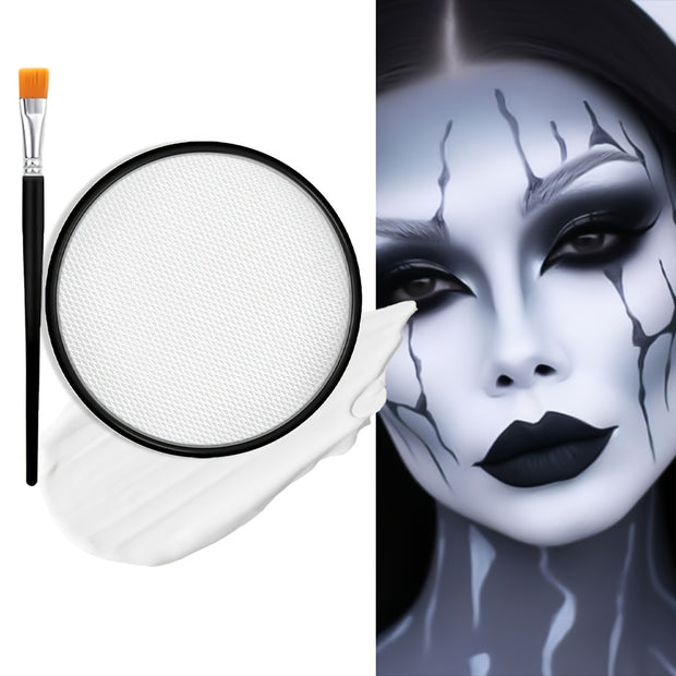 White Water-Soluble Face & Body Paint with Brushes - Halloween Skeleton, Zombie, Vampire & Skull Designs for Christmas, Mardi Gras & Cosplay Parties - Easy Application Paste For